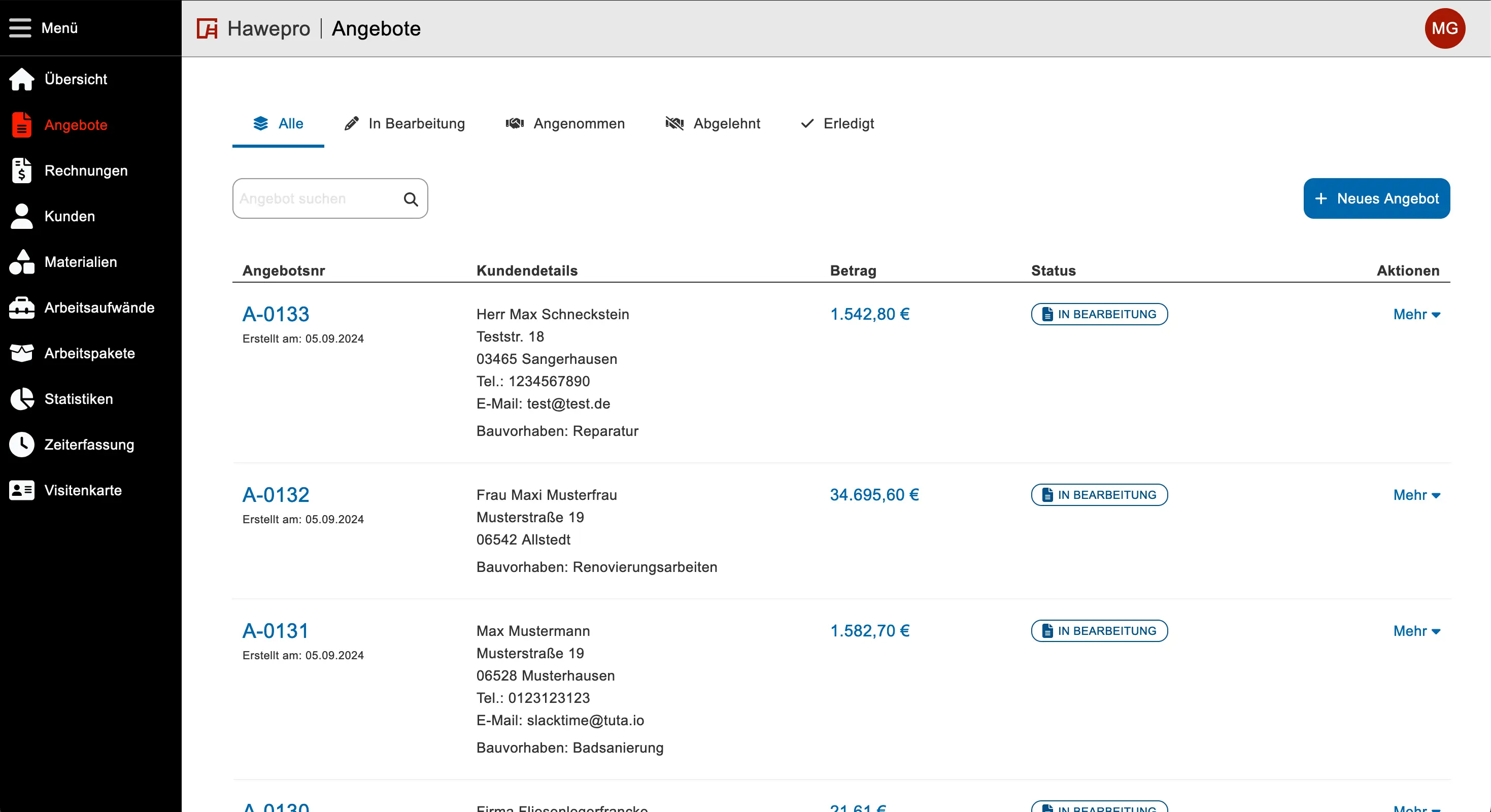 Professionelle Angebote und Rechnungen mit der Handwerkersoftware hawepro erstellen