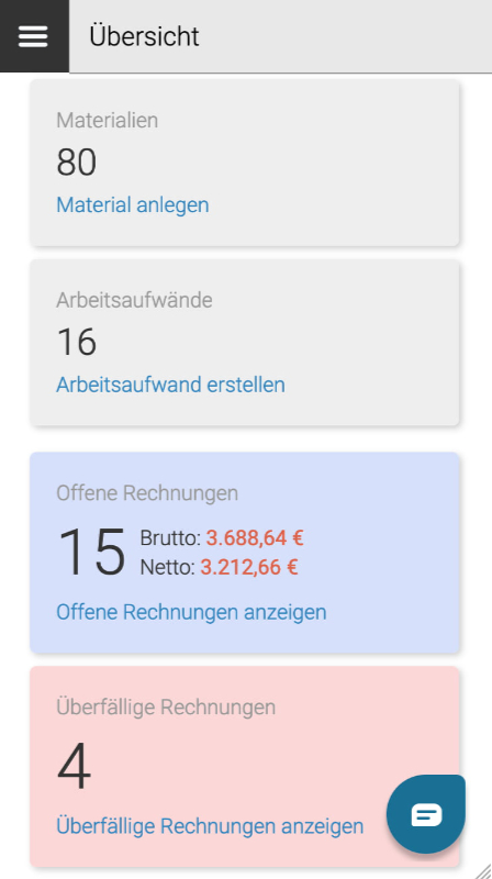Mobilansicht der Übersichtsseite von Hawepro