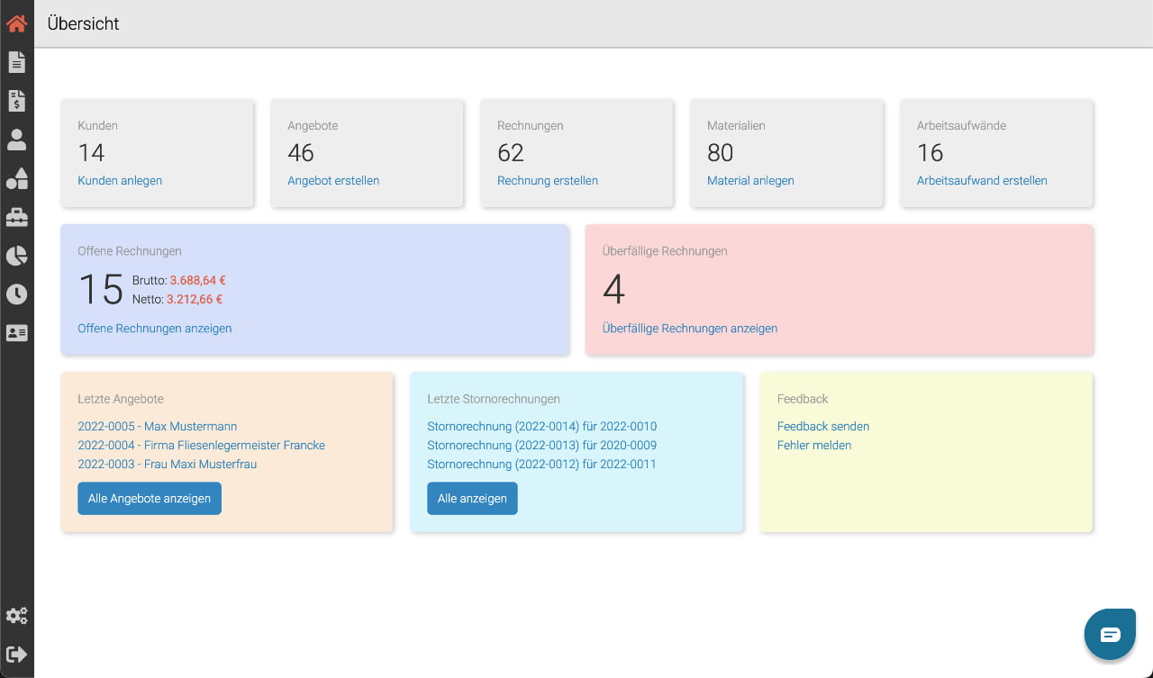 Handwerkersoftware Hawepro - Das Dashboard