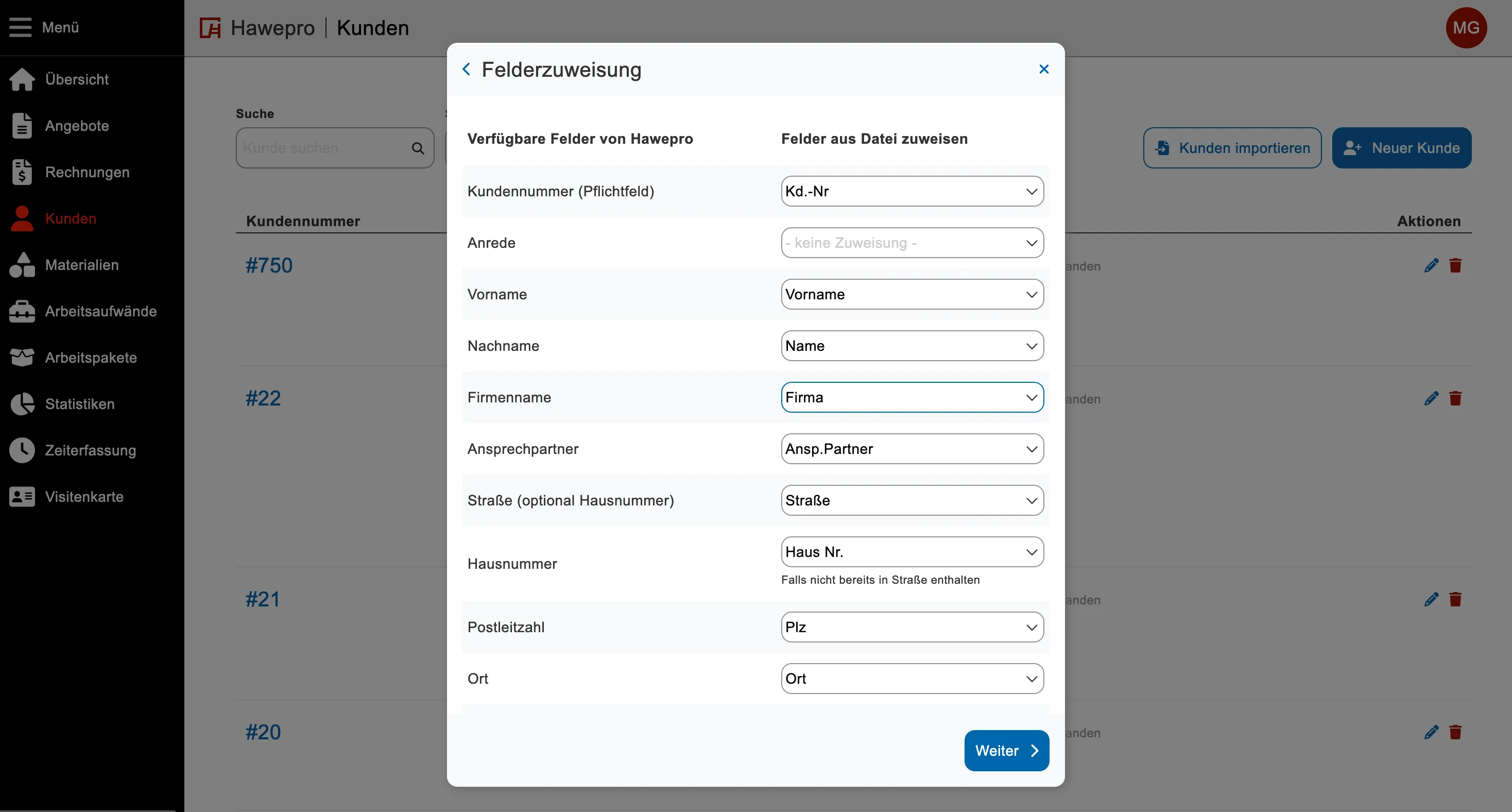 Kunden aus alter Handwerkersoftware importieren