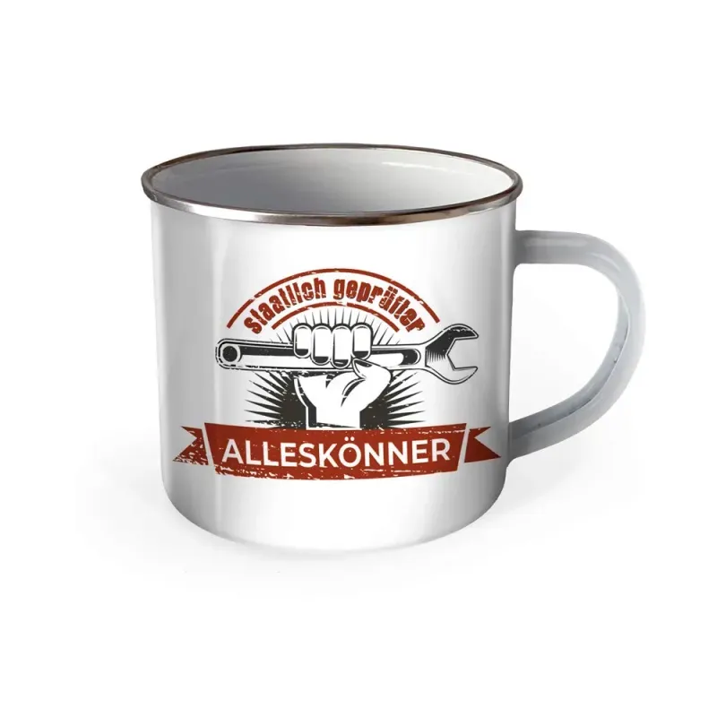 Emaille Becher mit Aufdruck