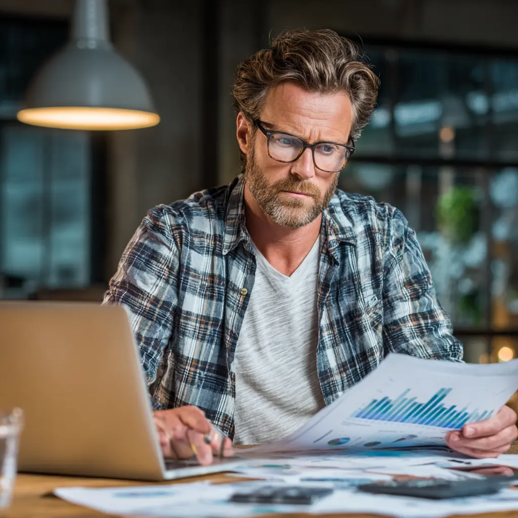 Handwerker analysiert seine Finanzen